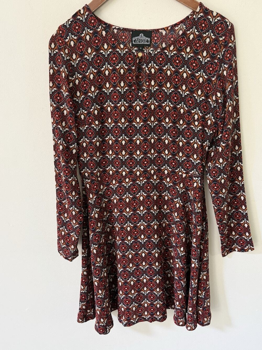 Angie Womens Size S Boho Chic Whimsy Flowy Festival Bell Sleeve Lined Dress